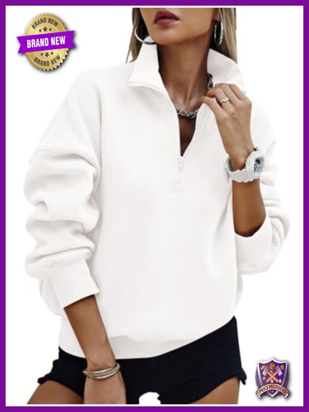 Oversized Half Zip Fleece Sweatshirt Drop Shoulder Stand Collar Pullover